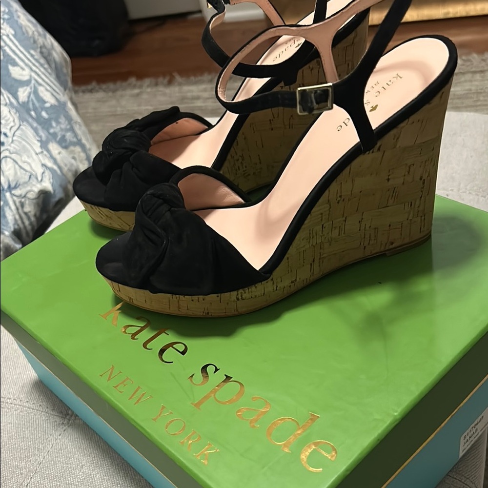 Kate Spade Black Wedge Peep-Toe Sandals